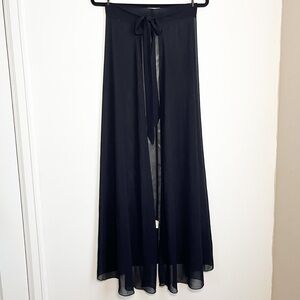 SHEIN Elegant Flowy Black Sheer Fabric Sarong With Tie Belt